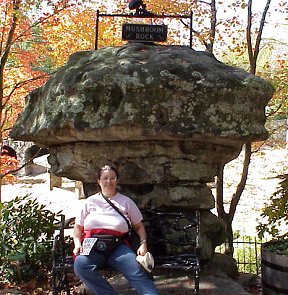 Linda sits under the mushroom rock