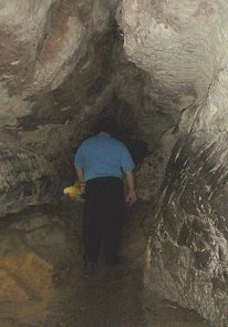 James in a rocky corridor